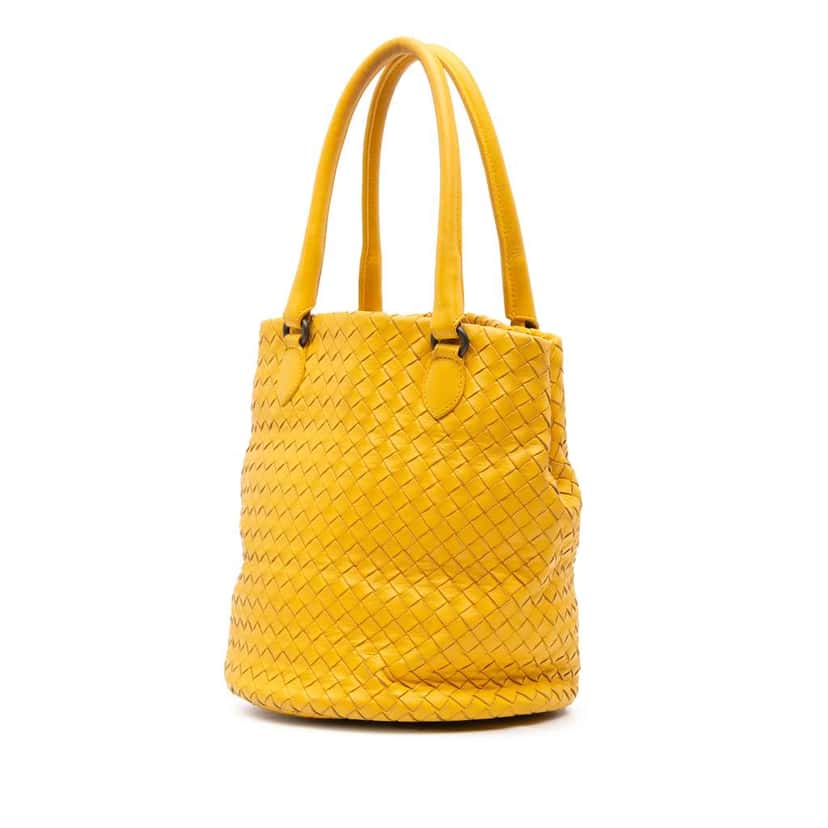 Bottega Veneta Nappa Intrecciato Bucket Bag Yellow Leather Good condition - Back View