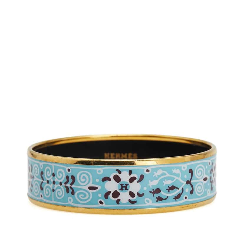 Hermès Wide Petits Chevaux de Hongrie Enamel Bangle 62 Blue Good condition - Front View
