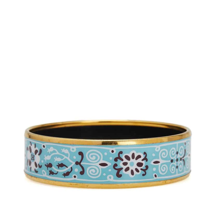 Hermès Wide Petits Chevaux de Hongrie Enamel Bangle 62 Blue Good condition - Back View