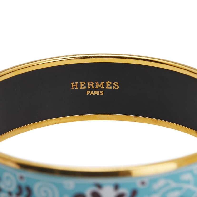 Hermès Wide Petits Chevaux de Hongrie Enamel Bangle 62 Blue Good condition - Model View