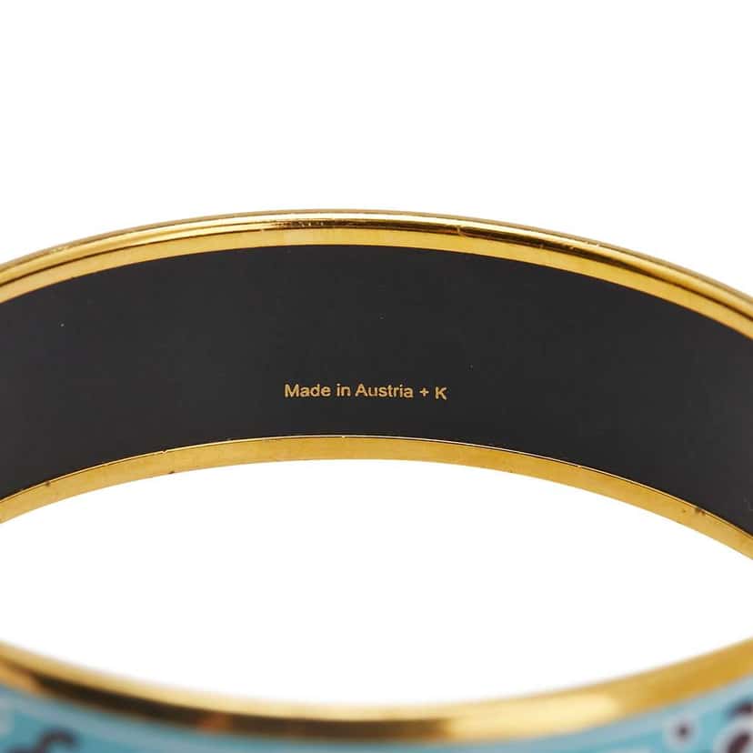 Hermès Wide Petits Chevaux de Hongrie Enamel Bangle 62 Blue Good condition - Box View