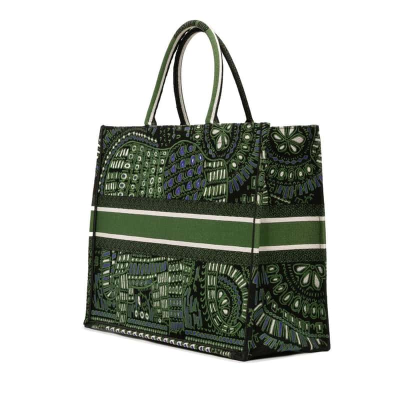 Dior Large Canvas Embroidered Elephant Book Tote Green Canvas Good condition - Back View