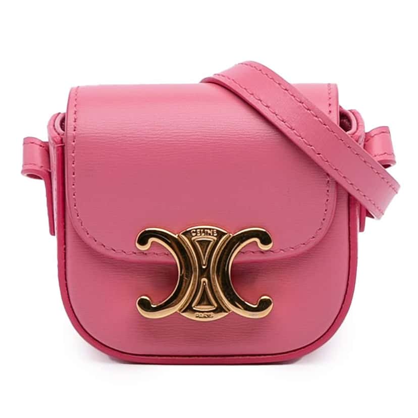 Celine Mini Shiny Calfskin Triomphe Crossbody Pink Leather Good condition - Front View