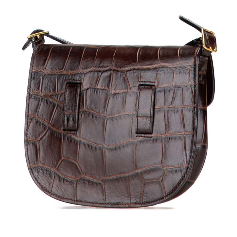 Celine Mini Embossed Calfskin Symmetrical Crossbody Brown Leather Good condition - Back View
