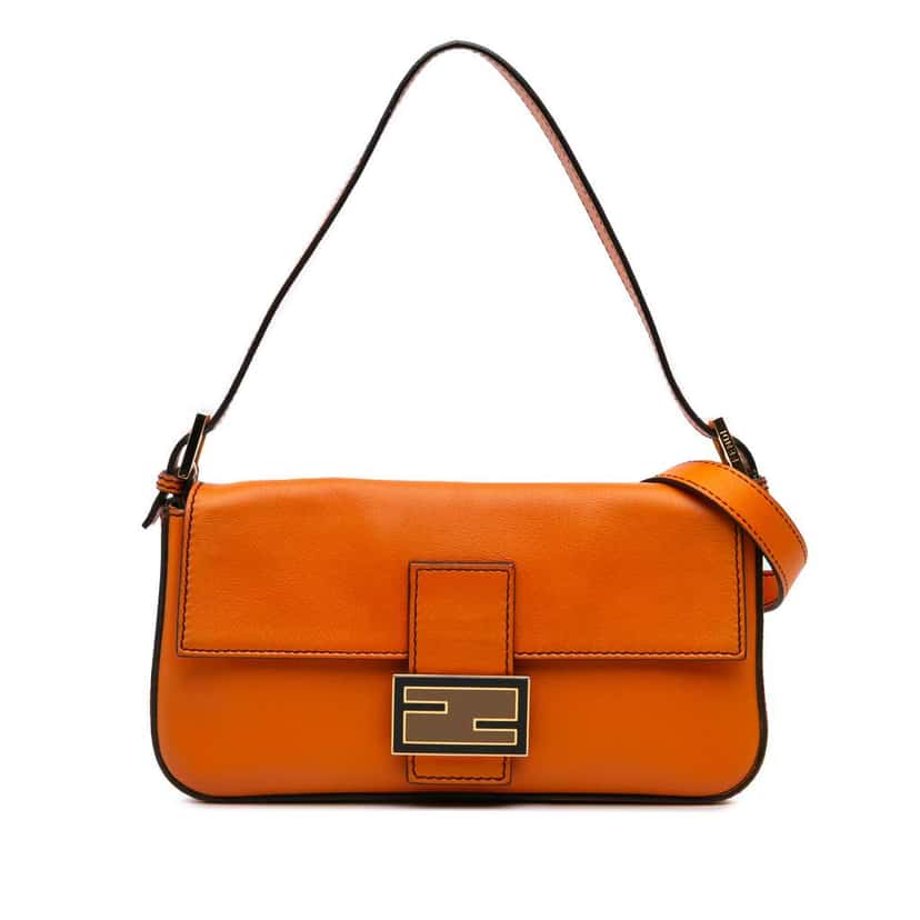 Fendi Leather Baguette Satchel Orange Leather Good condition - Front View
