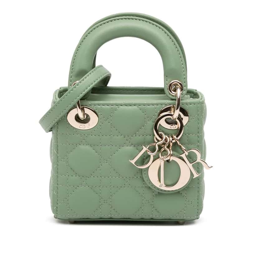 Dior Micro Lambskin Cannage Lady Dior Green Leather Good condition - Front View