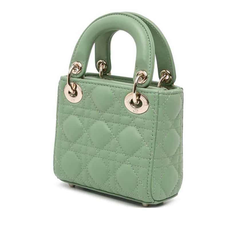 Dior Micro Lambskin Cannage Lady Dior Green Leather Good condition - Back View