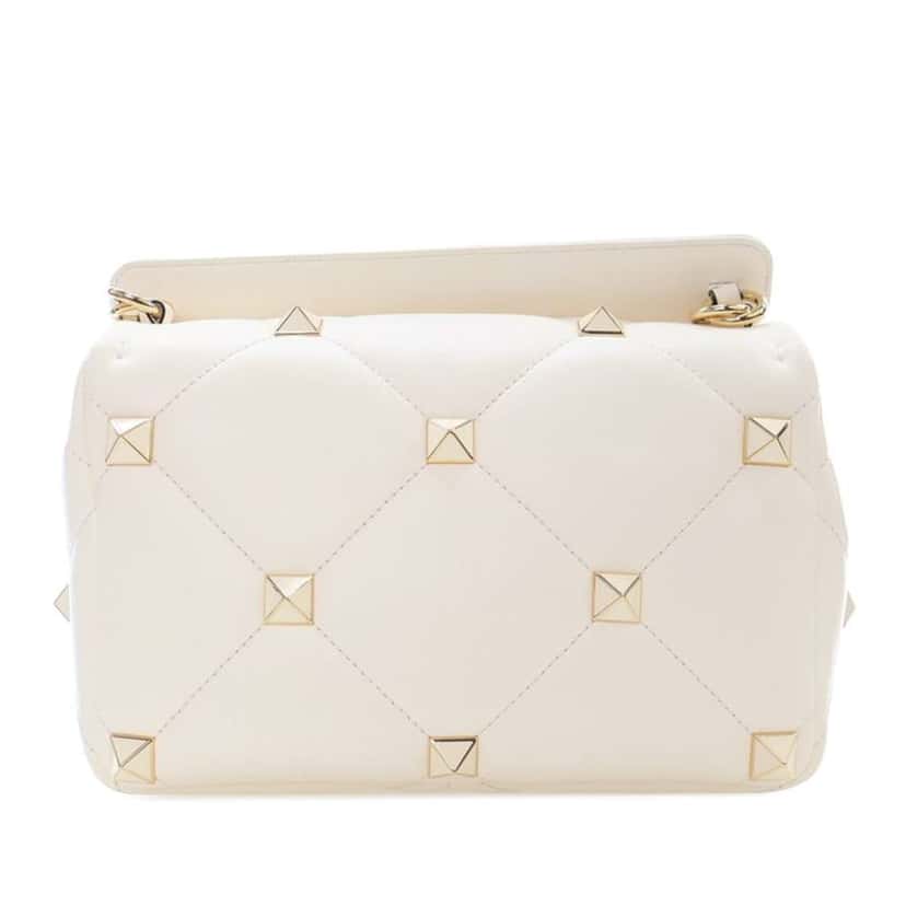 Valentino Large Nappa Roman Stud Satchel White Leather Good condition - Back View