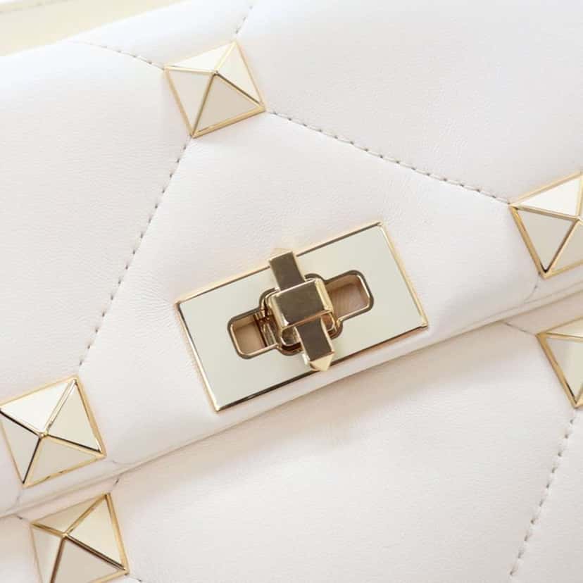 Valentino Large Nappa Roman Stud Satchel White Leather Good condition - Box View