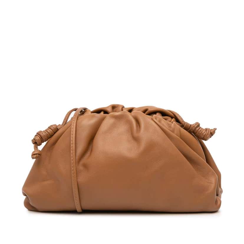 Bottega Veneta Lambskin The Mini Pouch Crossbody Brown Leather Good condition - Front View