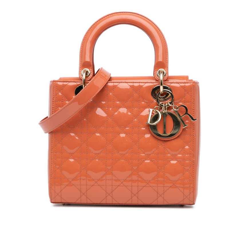 Dior Medium Patent Cannage Lady Dior Orange Leather Very good condition - Front View