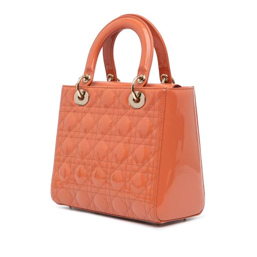 Dior Medium Patent Cannage Lady Dior Orange Leather Very good condition - Back View