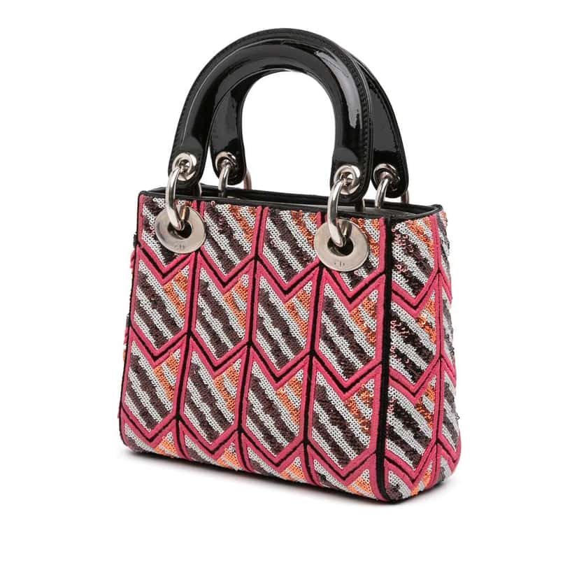 Dior Mini Patent Sequined Lady Dior Pink Leather Very good condition - Back View