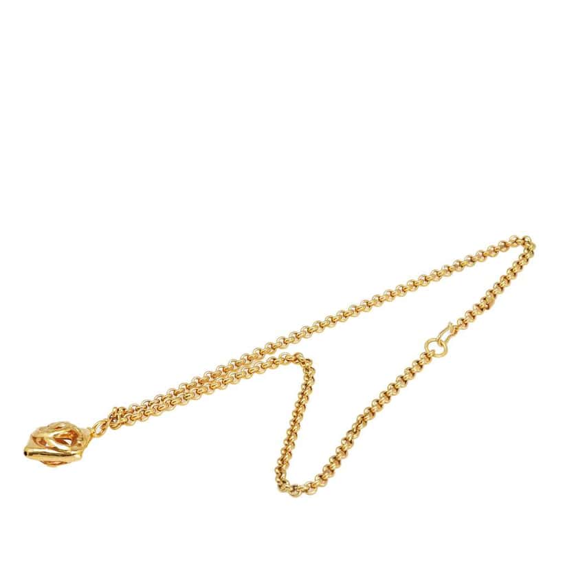 Chanel CC Gold Plated Diamond Cut Pendant Necklace Gold Metal Good condition - Back View