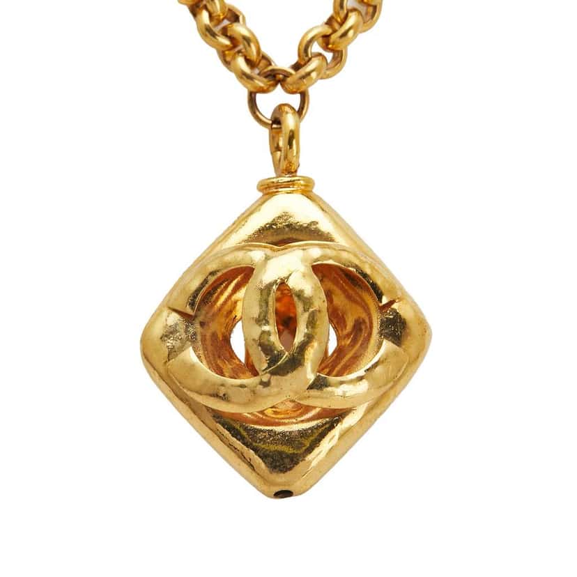 Chanel CC Gold Plated Diamond Cut Pendant Necklace Gold Metal Good condition - Inside View