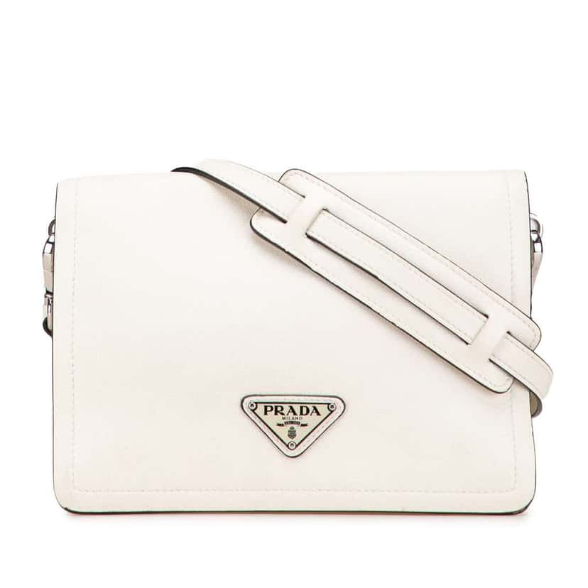 Prada Glace Calf Crossbody White Leather Good condition - Front View