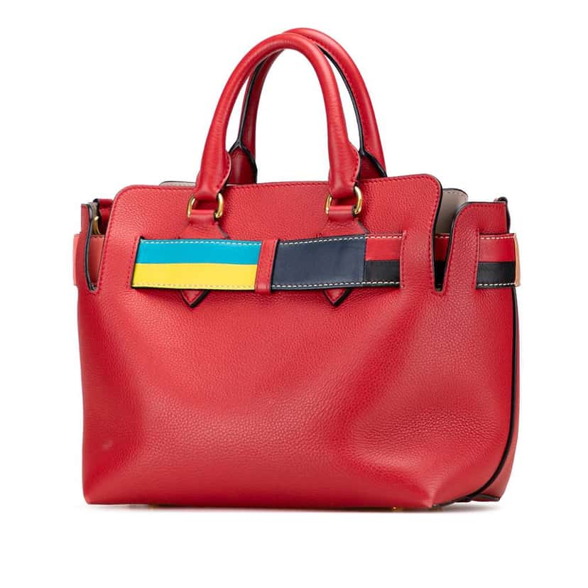 Burberry Small Grained Calfskin Belt Satchel Red Leather Good condition - Back View
