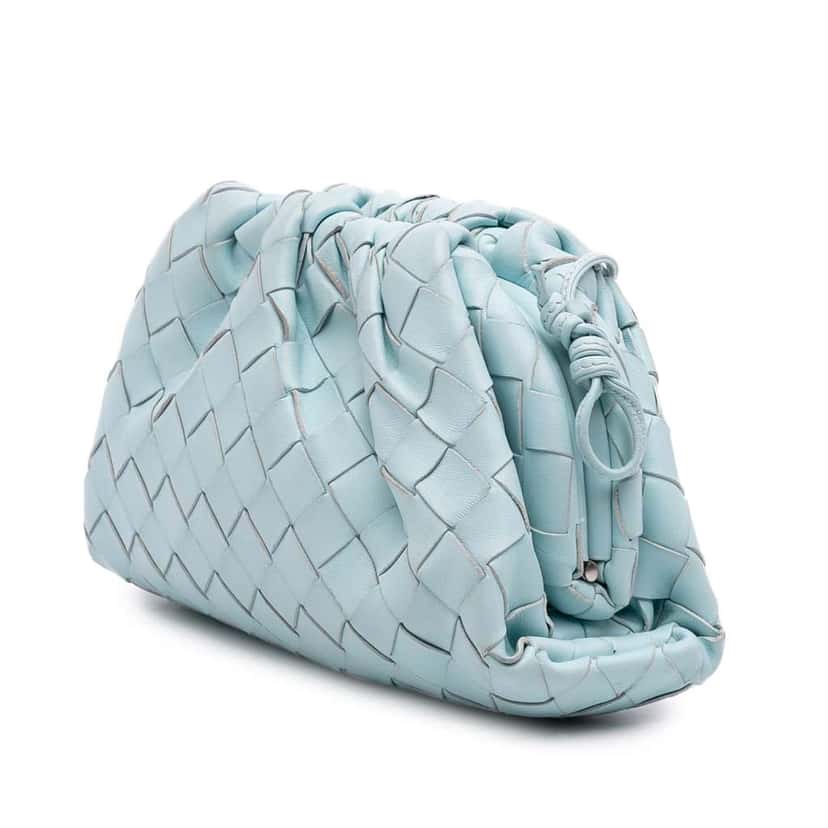 Bottega Veneta Nappa Intrecciato The Mini Pouch Crossbody Blue Leather Good condition - Back View
