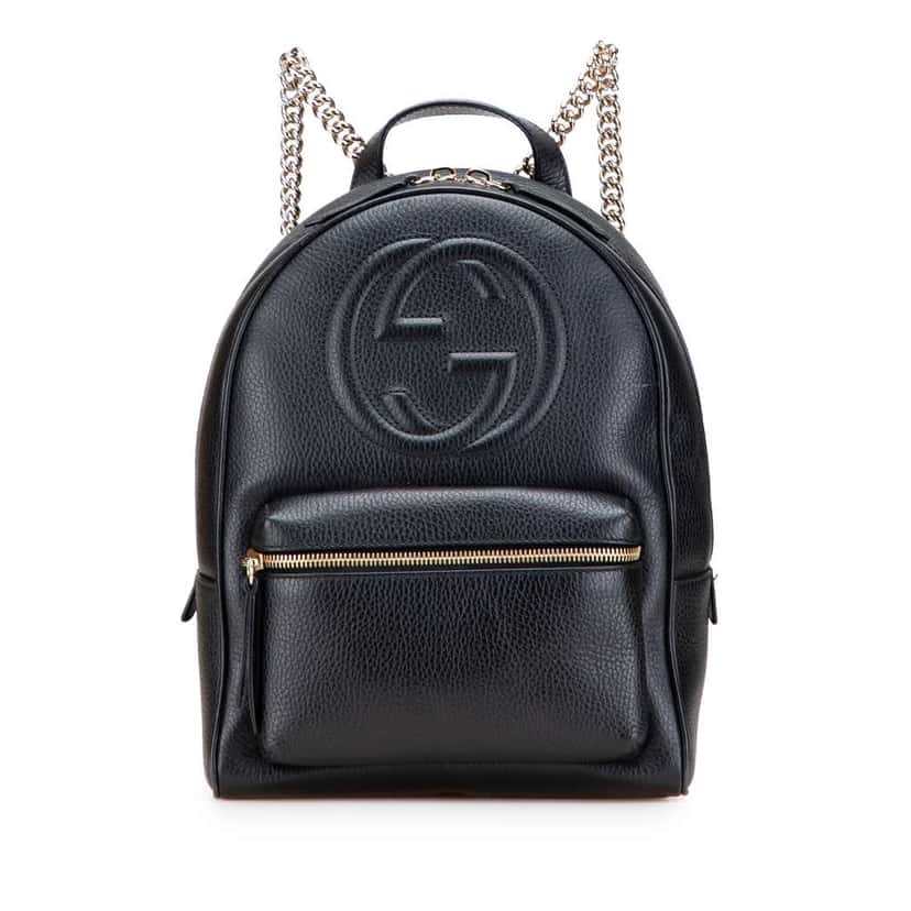 Gucci Pebbled Calfskin Soho Chain Backpack Black Leather Good condition - Front View