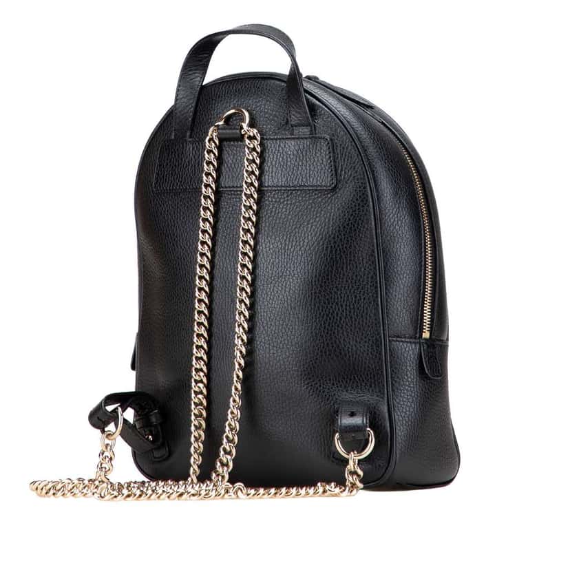 Gucci Pebbled Calfskin Soho Chain Backpack Black Leather Good condition - Back View