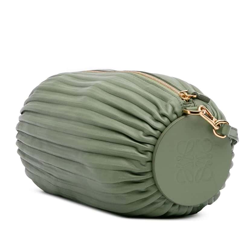 Loewe Pleated Lambskin Bracelet Pouch Green Leather Good condition - Back View