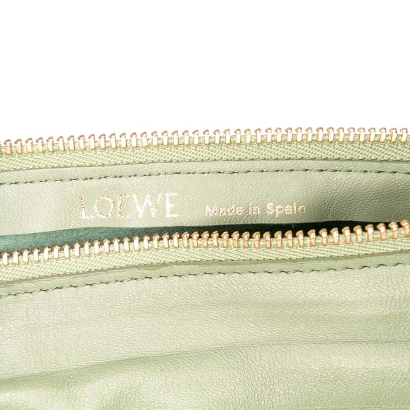 Loewe Pleated Lambskin Bracelet Pouch Green Leather Good condition - Box View