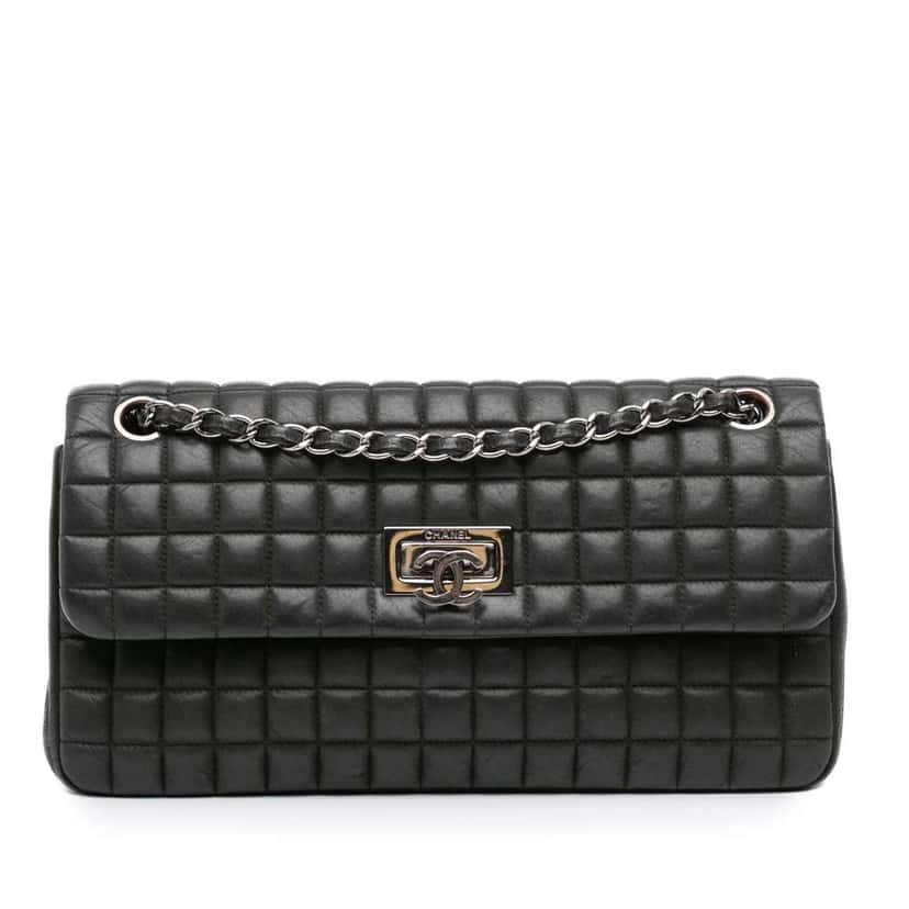 Chanel Chocolate Bar Iridescent Calfskin Bubble Flap Black Leather Good condition - Front View