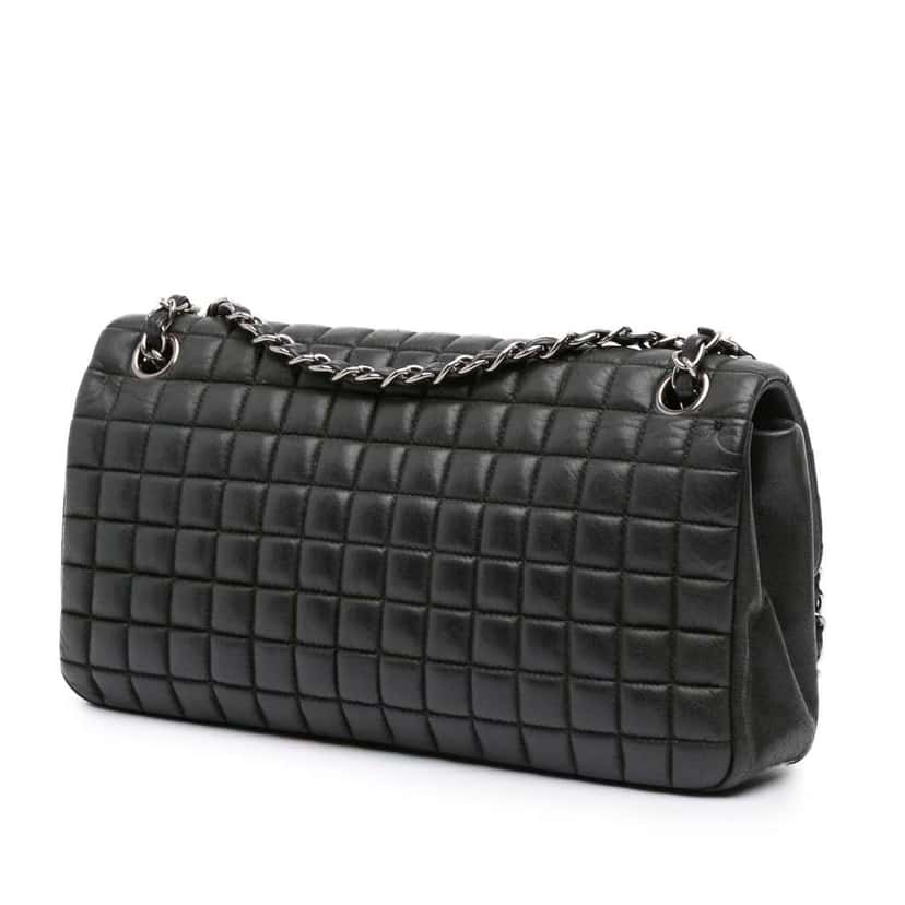 Chanel Chocolate Bar Iridescent Calfskin Bubble Flap Black Leather Good condition - Back View