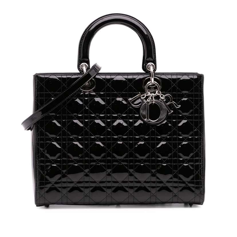 Dior Large Patent Cannage Lady Dior Black Leather Good condition - Front View