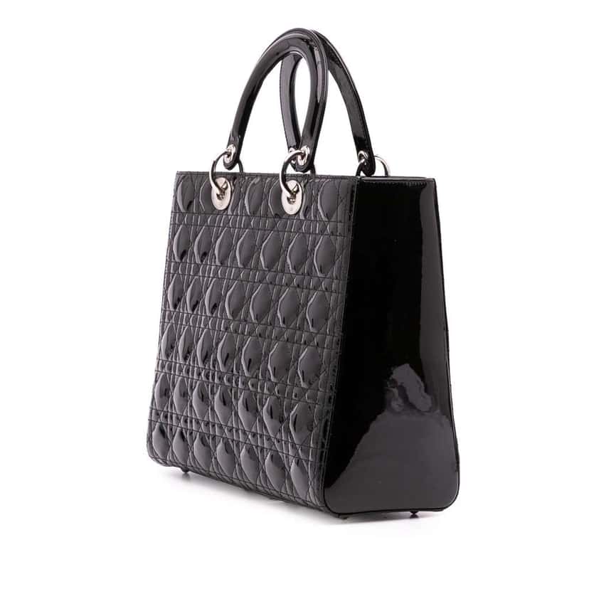 Dior Large Patent Cannage Lady Dior Black Leather Good condition - Back View