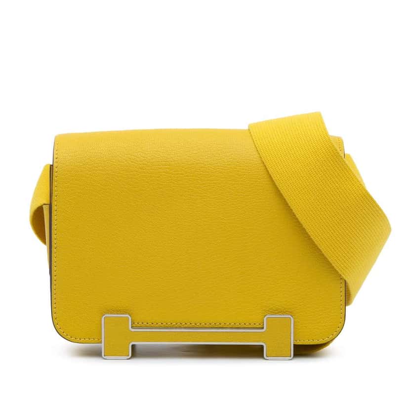 Hermès Chevre Mysore Geta Yellow Leather Good condition - Front View