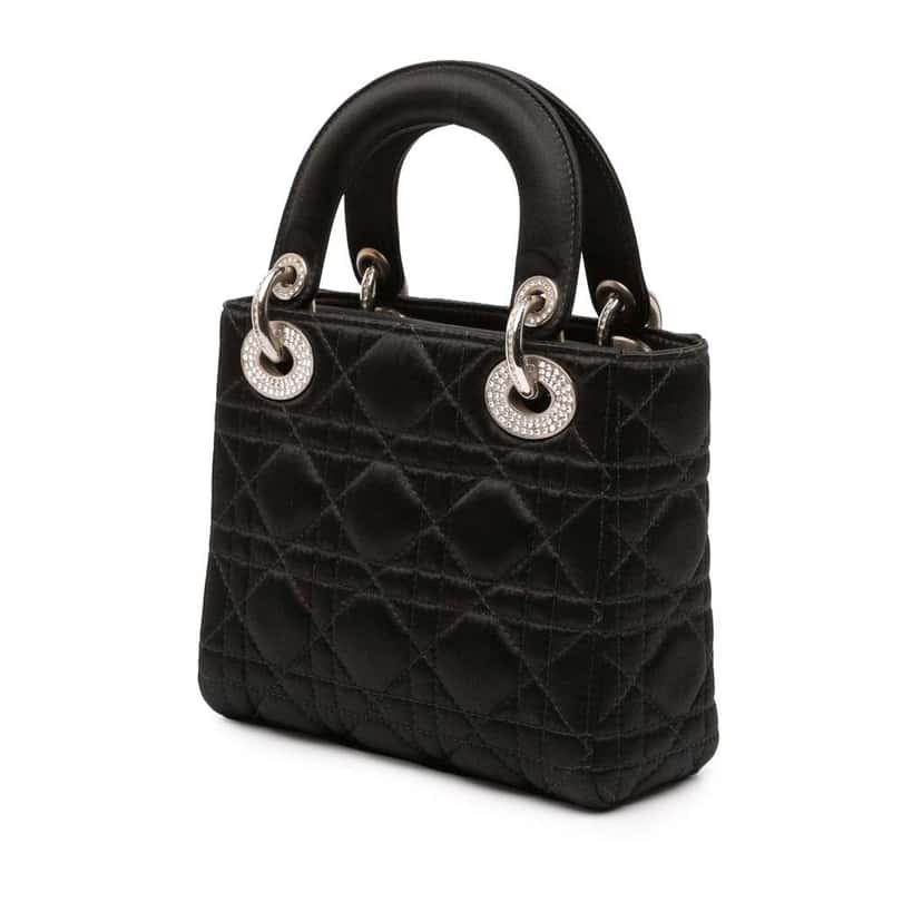 Dior Mini Satin Cannage Swarovski Crystal Lady Dior Black Satin Good condition - Back View