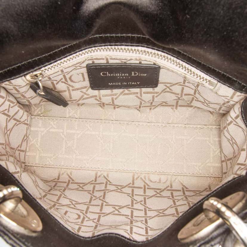 Dior Mini Satin Cannage Swarovski Crystal Lady Dior Black Satin Good condition - Model View