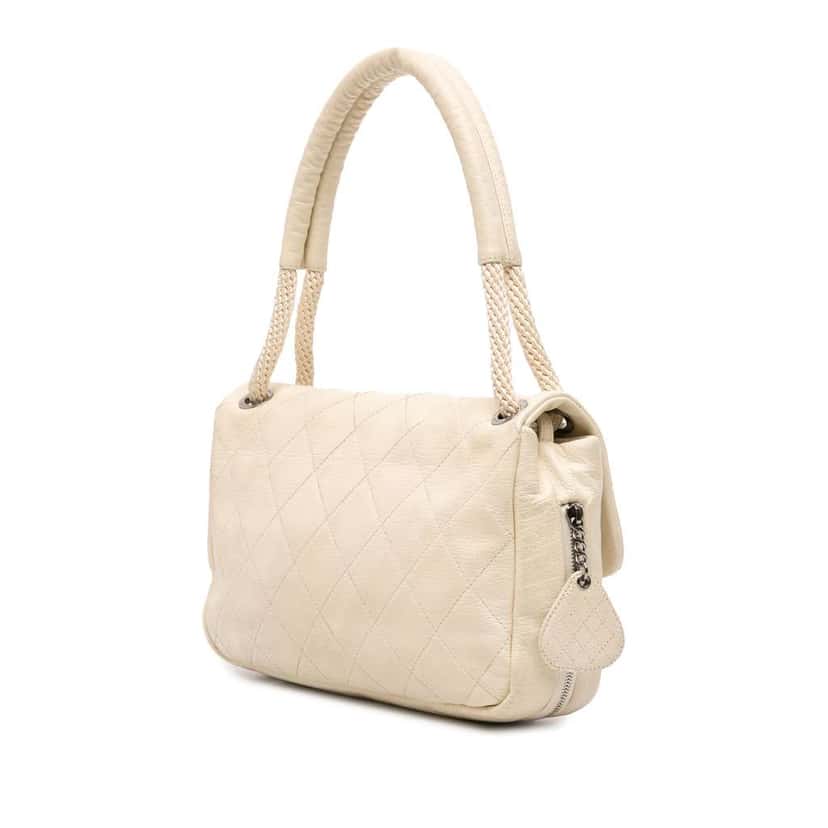 Chanel Quilted Calfskin Expandable Zip Yacht Flap White Leather Very good condition - Back View