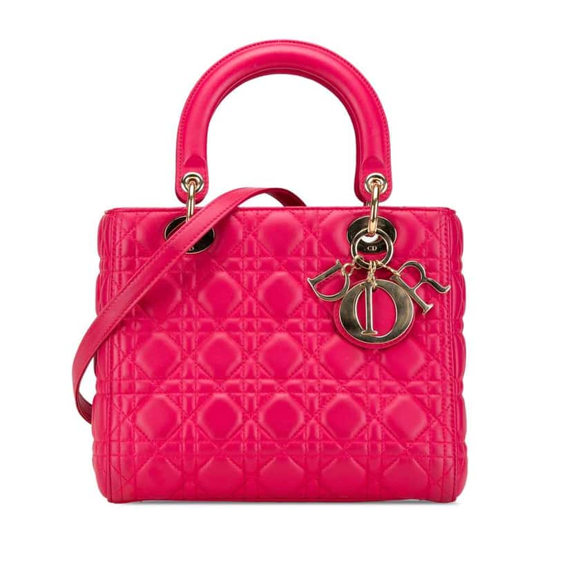 Dior Medium Lambskin Cannage Lady Dior Pink Leather Good condition - Front View