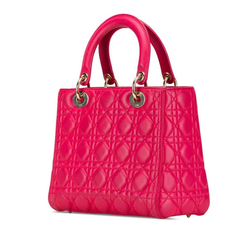 Dior Medium Lambskin Cannage Lady Dior Pink Leather Good condition - Back View