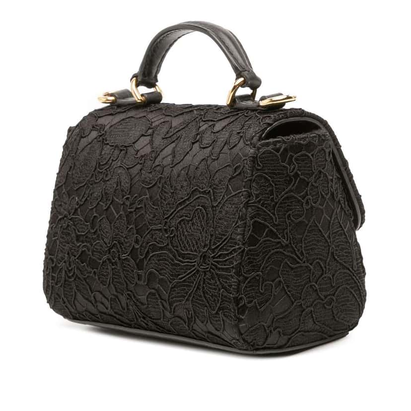 Dolce & Gabbana Silk and Lace Crystal Embellished DG Flap Satchel Black Silk Good condition - Back View