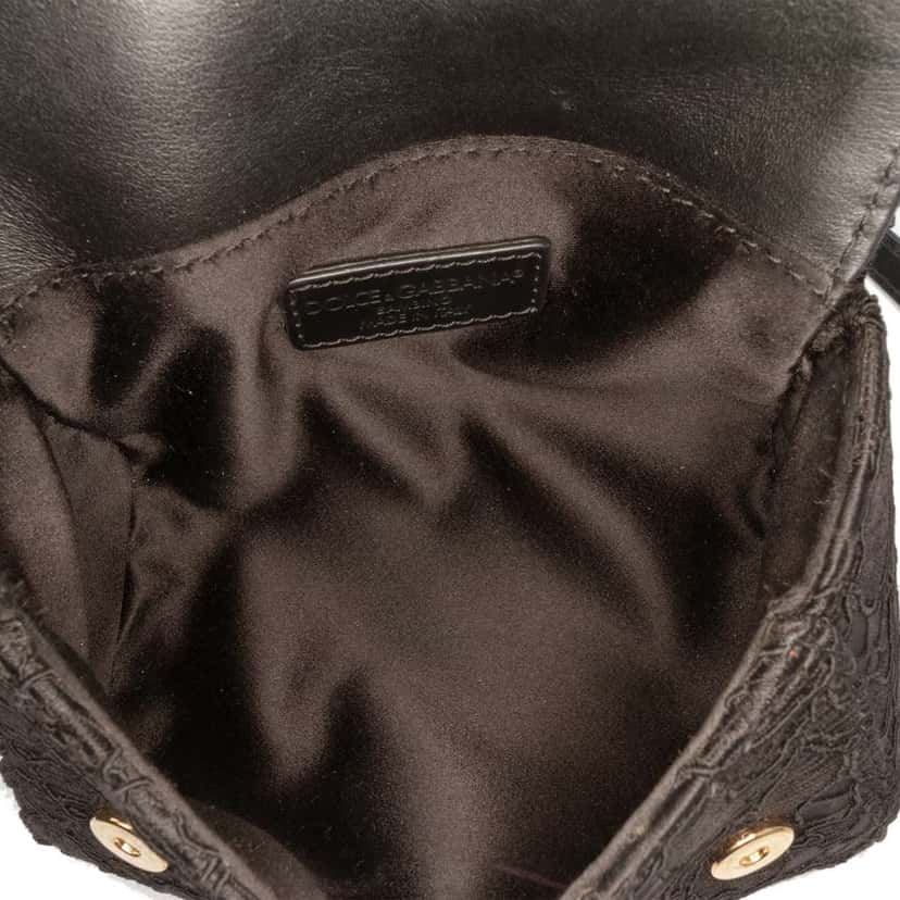 Dolce & Gabbana Silk and Lace Crystal Embellished DG Flap Satchel Black Silk Good condition - Model View