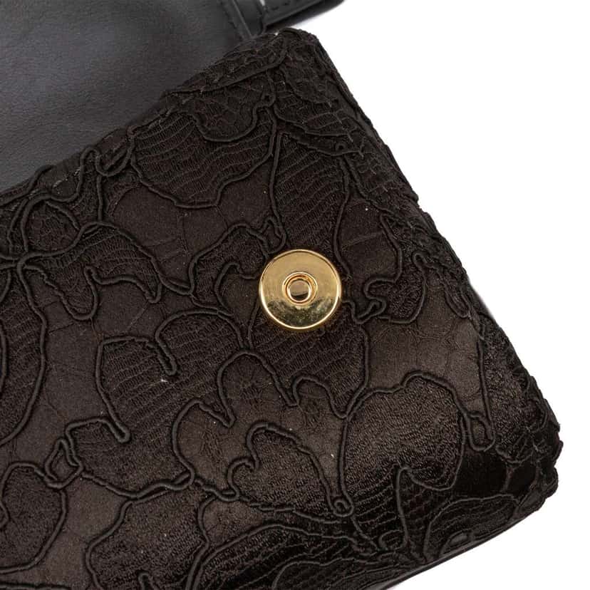 Dolce & Gabbana Silk and Lace Crystal Embellished DG Flap Satchel Black Silk Good condition - Box View