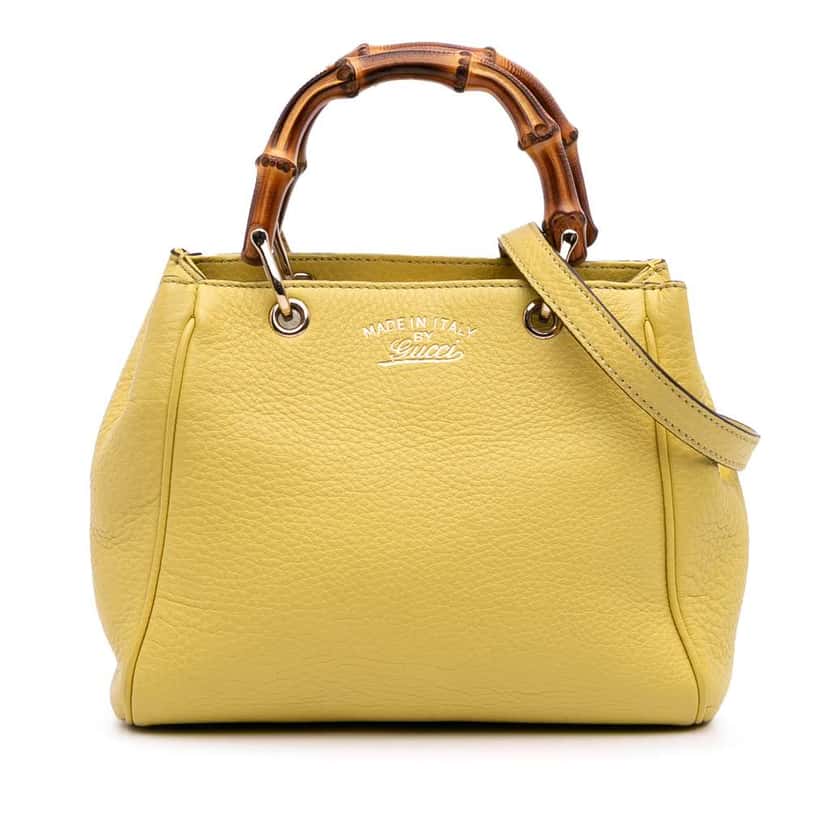 Gucci Mini Calfskin Bamboo Shopper Satchel Yellow Leather Good condition - Front View