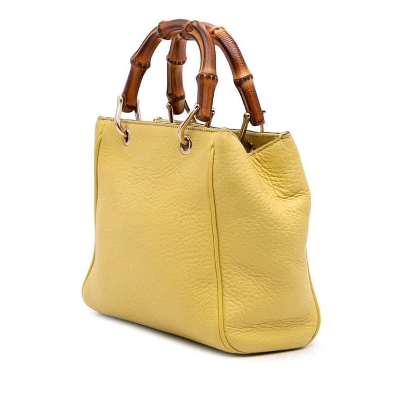 Gucci Mini Calfskin Bamboo Shopper Satchel Yellow Leather Good condition - Back View