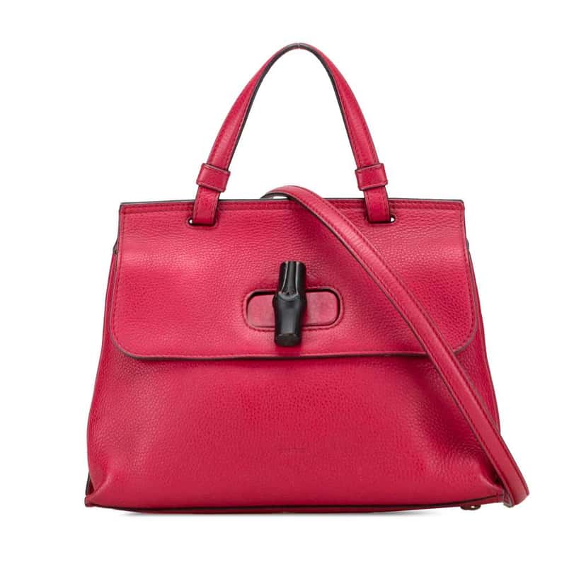 Gucci Medium Leather Bamboo Daily Satchel Red Leather Good condition - Front View