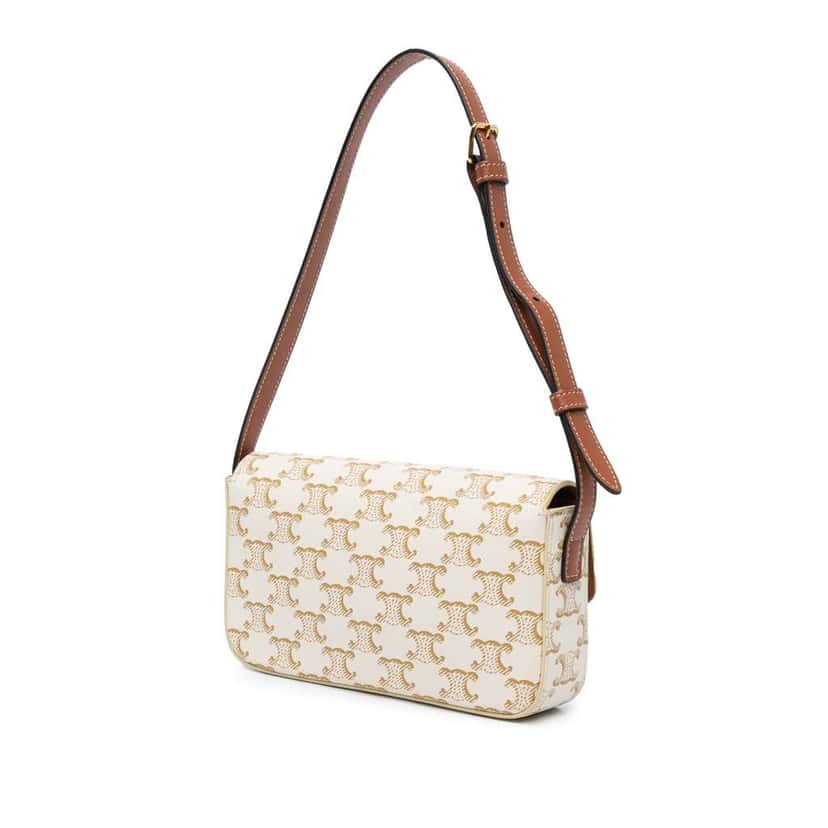 Celine Triomphe Coated Canvas Claude Shoulder Bag White Canvas Good condition - Back View