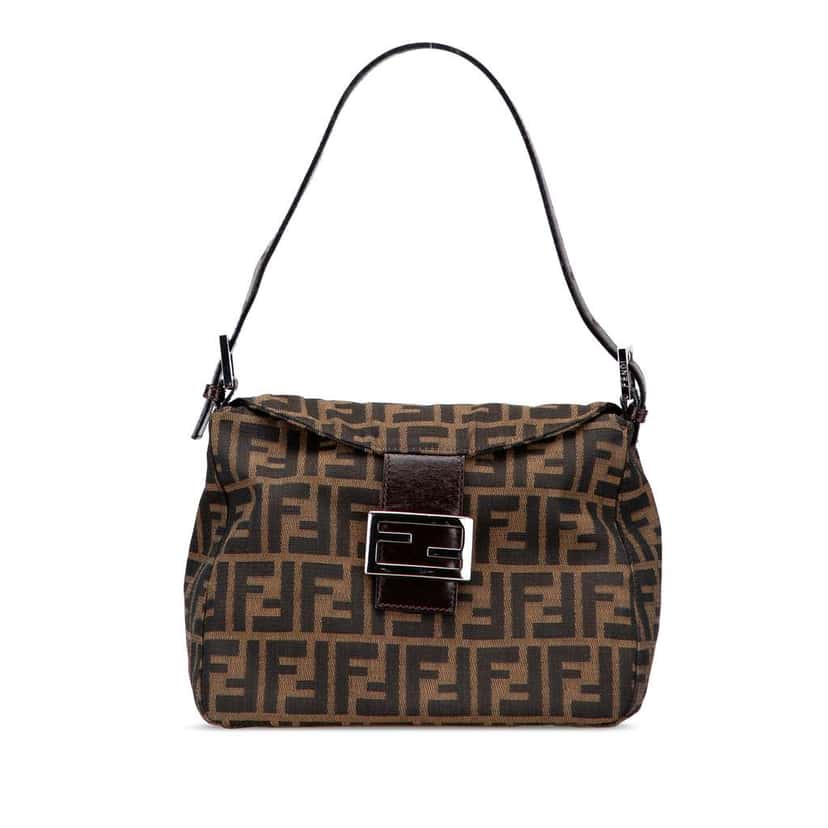 Fendi Zucca Canvas Double Flap Shoulder Bag Brown Canvas Good condition - Front View