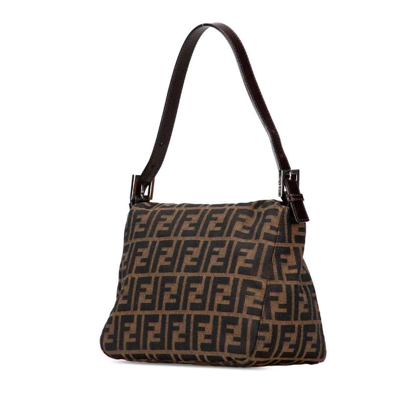 Fendi Zucca Canvas Double Flap Shoulder Bag Brown Canvas Good condition - Back View