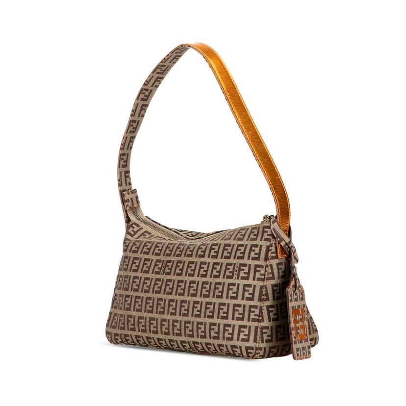 Fendi Zucchino Canvas Pochette Brown Canvas Good condition - Back View