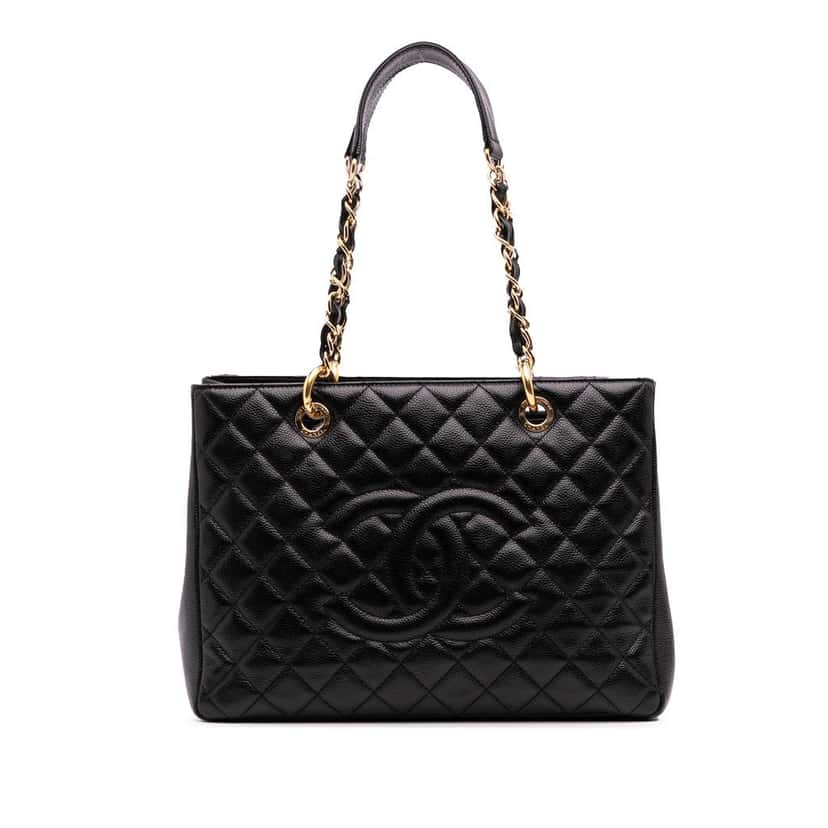 Chanel Caviar Grand Shopping Tote Black Leather Good condition - Front View