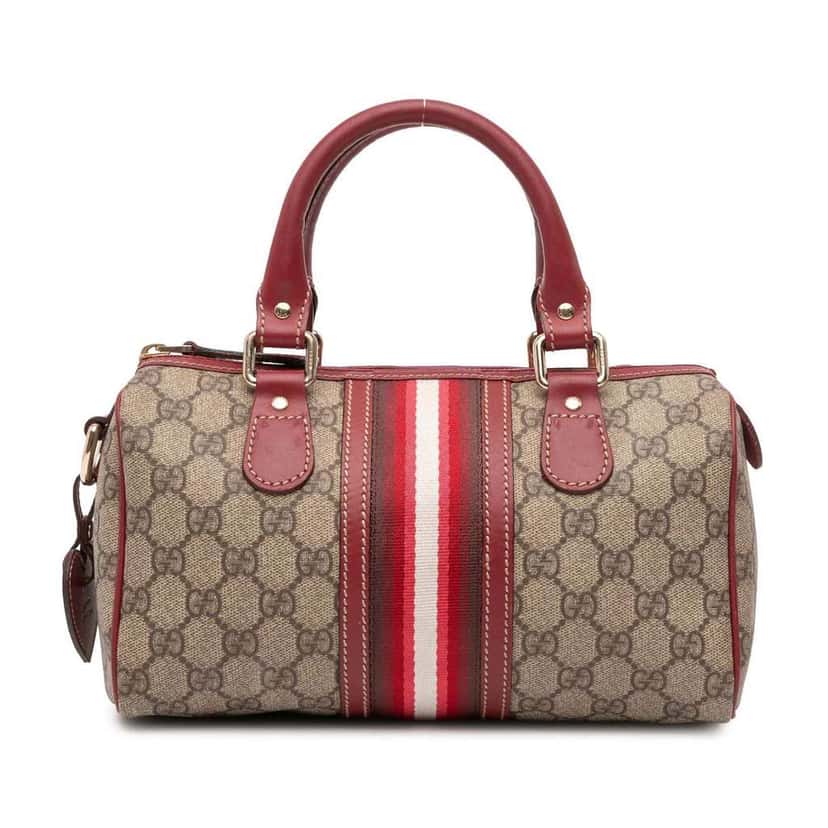 Gucci Limited Edition Small GG Supreme Web Joy Boston Bag Brown Canvas Good condition - Front View