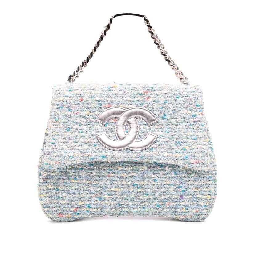 Chanel CC Confetti Tweed Flap Blue Tweed Good condition - Front View