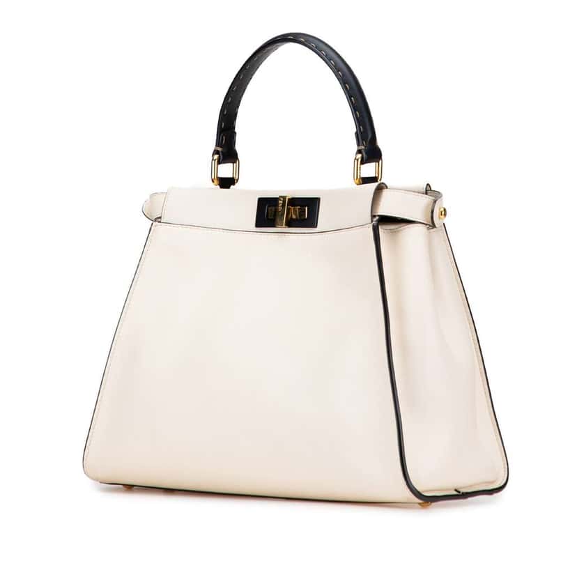Fendi Medium Leather Selleria Peekaboo Iconic Satchel White Leather Good condition - Back View